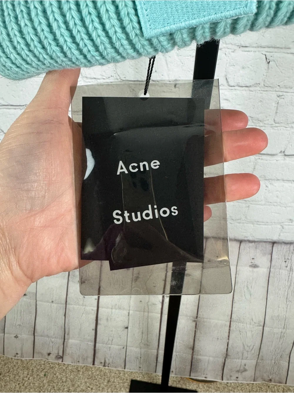 Acne Studios Pansy Face Lambswool Ribbed Knit Beanie Aqua Color